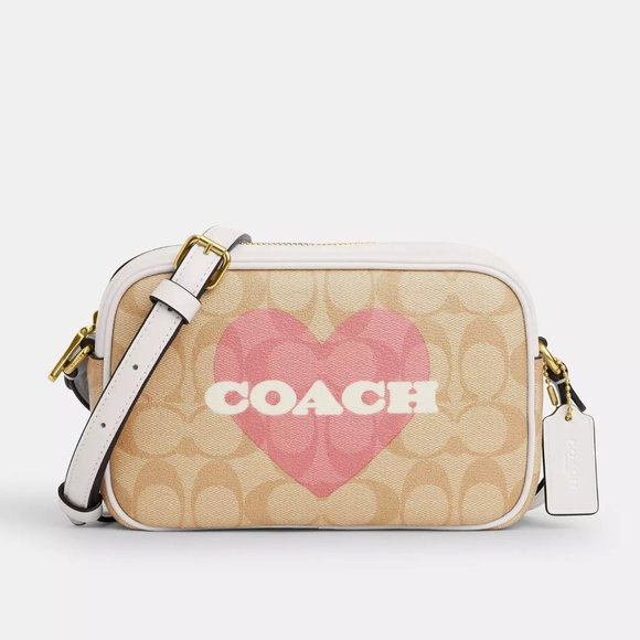 🥰 Coach Mini Jamie Camera Bag In Signature Canvas With Heart Print - Picture 1 of 9